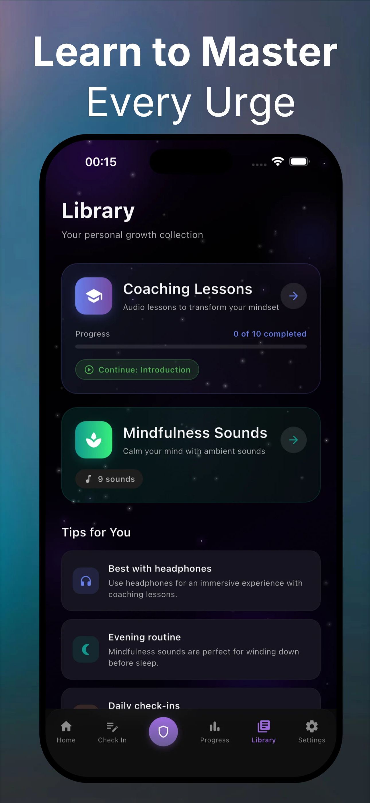 Resetra library with coaching lessons and mindfulness sounds for personal growth