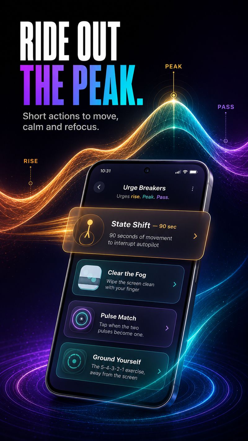 Resetra Urge Breakers with short actions to move, calm and refocus — State Shift, Clear the Fog, Pulse Match and Ground Yourself